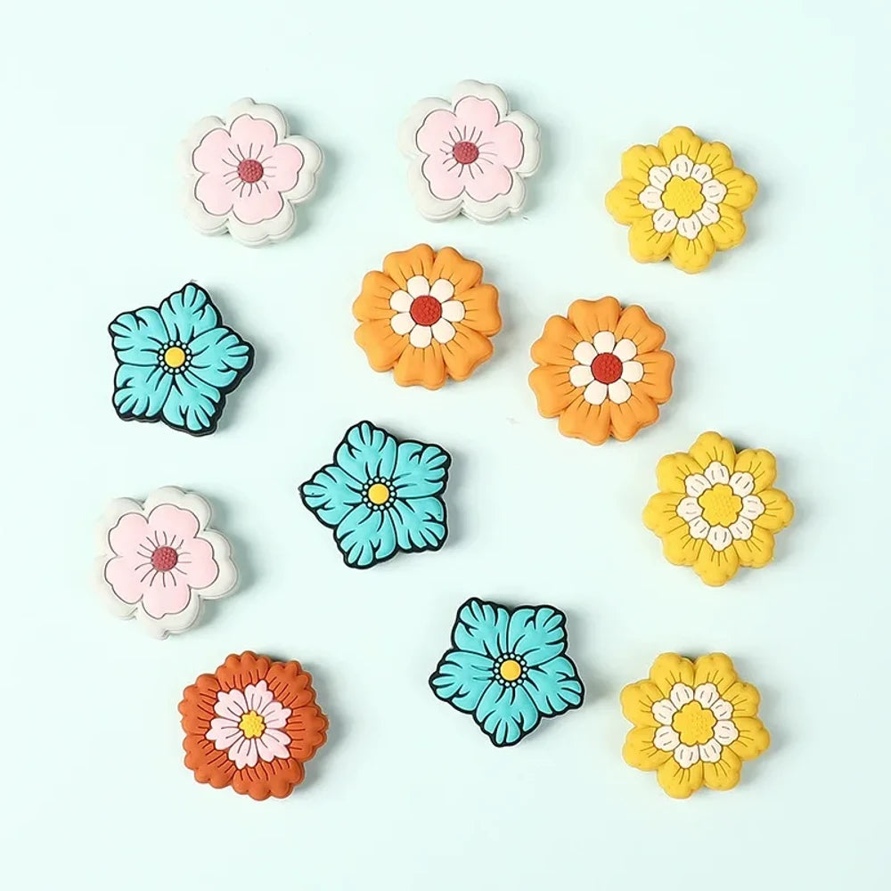 Flatback Flower Silicone Focal Beads for DIY Pens Keychains