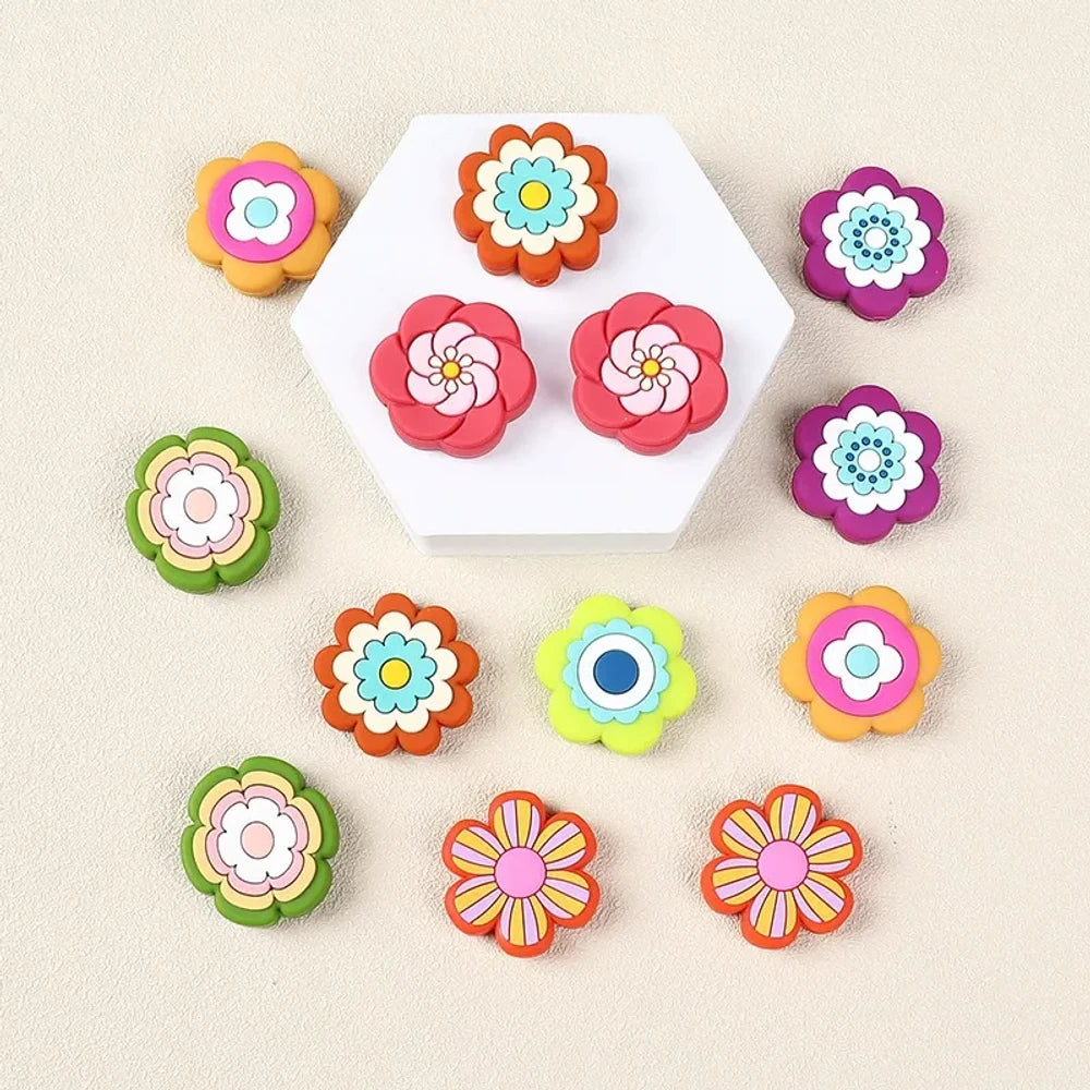 Flatback Flower Silicone Focal Beads for DIY Pens Keychains