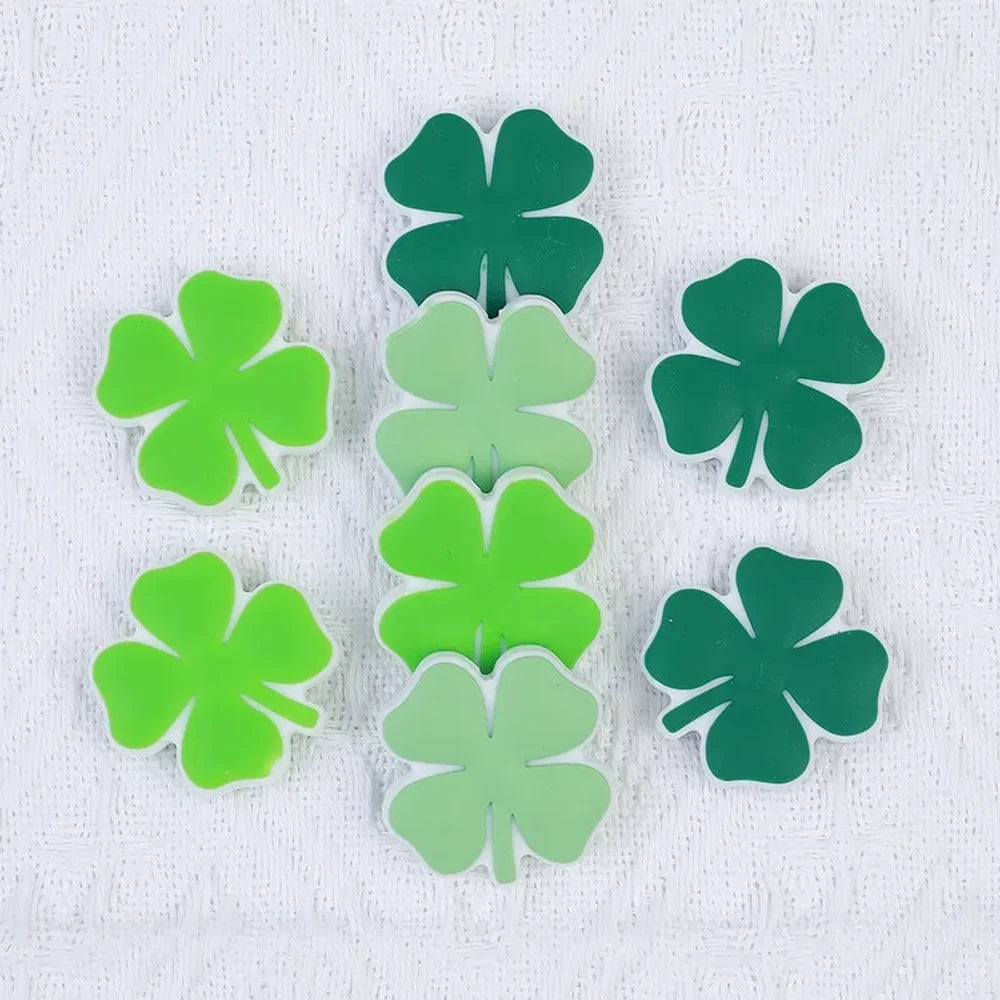 Flatback Four-Leaf Clover Silicone Focal Beads for DIY Pens Keychains