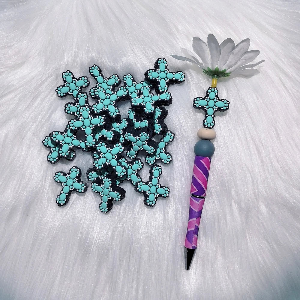 Flatback Gemstone Cross Silicone Focal Beads for DIY Pens Keychains