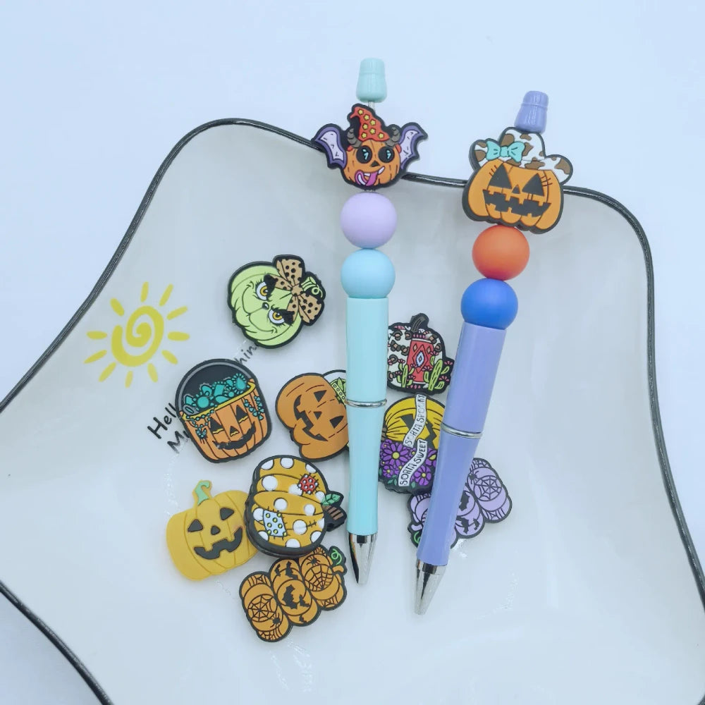 Flatback Halloween Pumpkin Series Silicone Focal Beads for DIY Pens Keychains