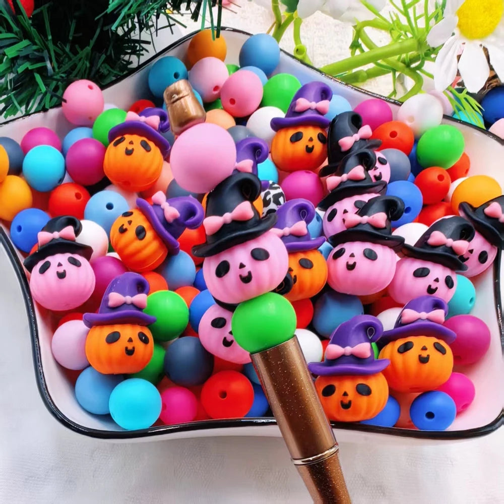 3D Halloween Pumpkins Silicone Focal Beads for DIY Pens Keychain Bracelet