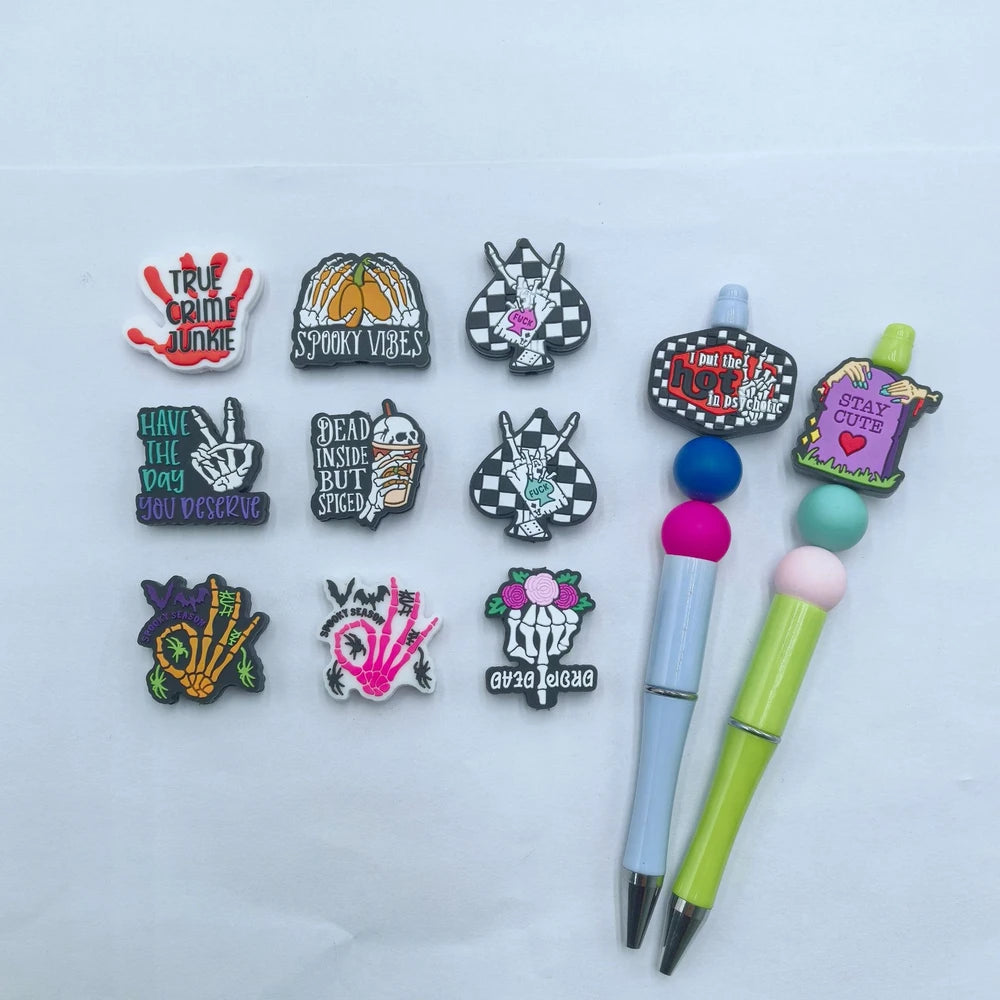 Flatback Halloween Skeleton Hand Silicone Focal Beads for DIY Pens Keychains