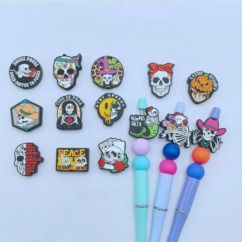 Flatback Halloween Skull Series Silicone Focal Beads for DIY Pens Keychains