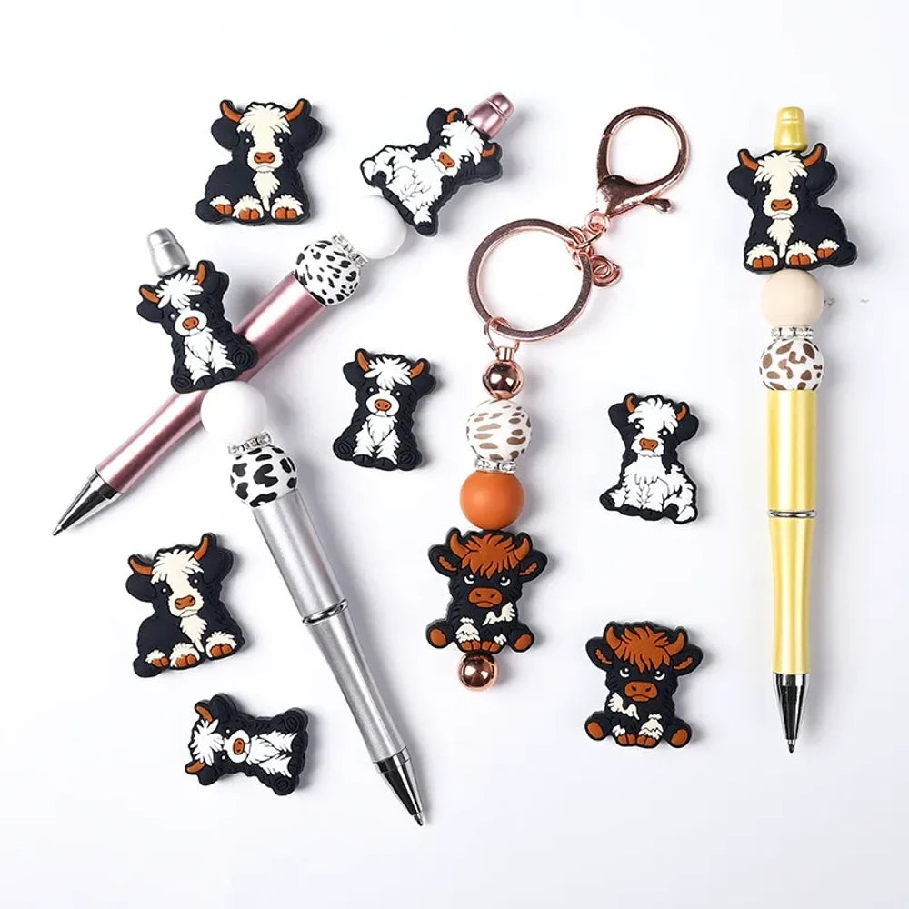 Flatback Highland Cattle Silicone Focal Beads for DIY Pens Keychains