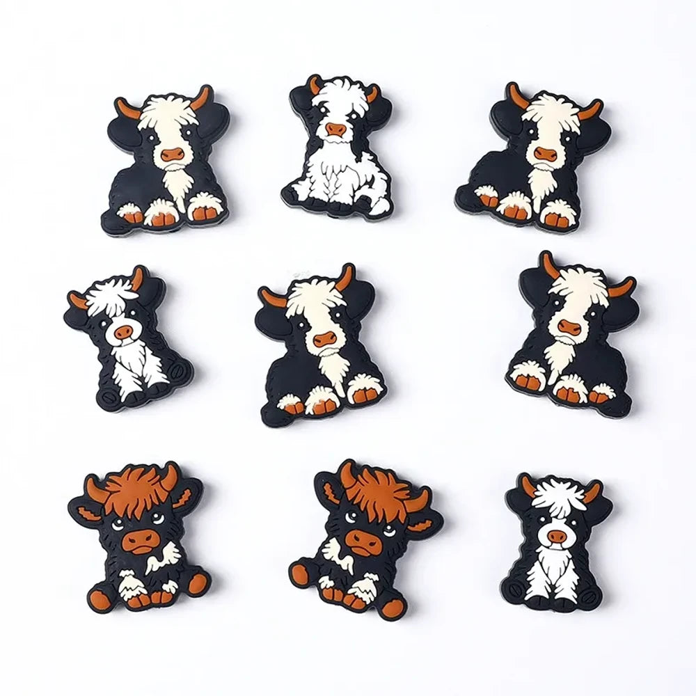 Flatback Highland Cattle Silicone Focal Beads for DIY Pens Keychains