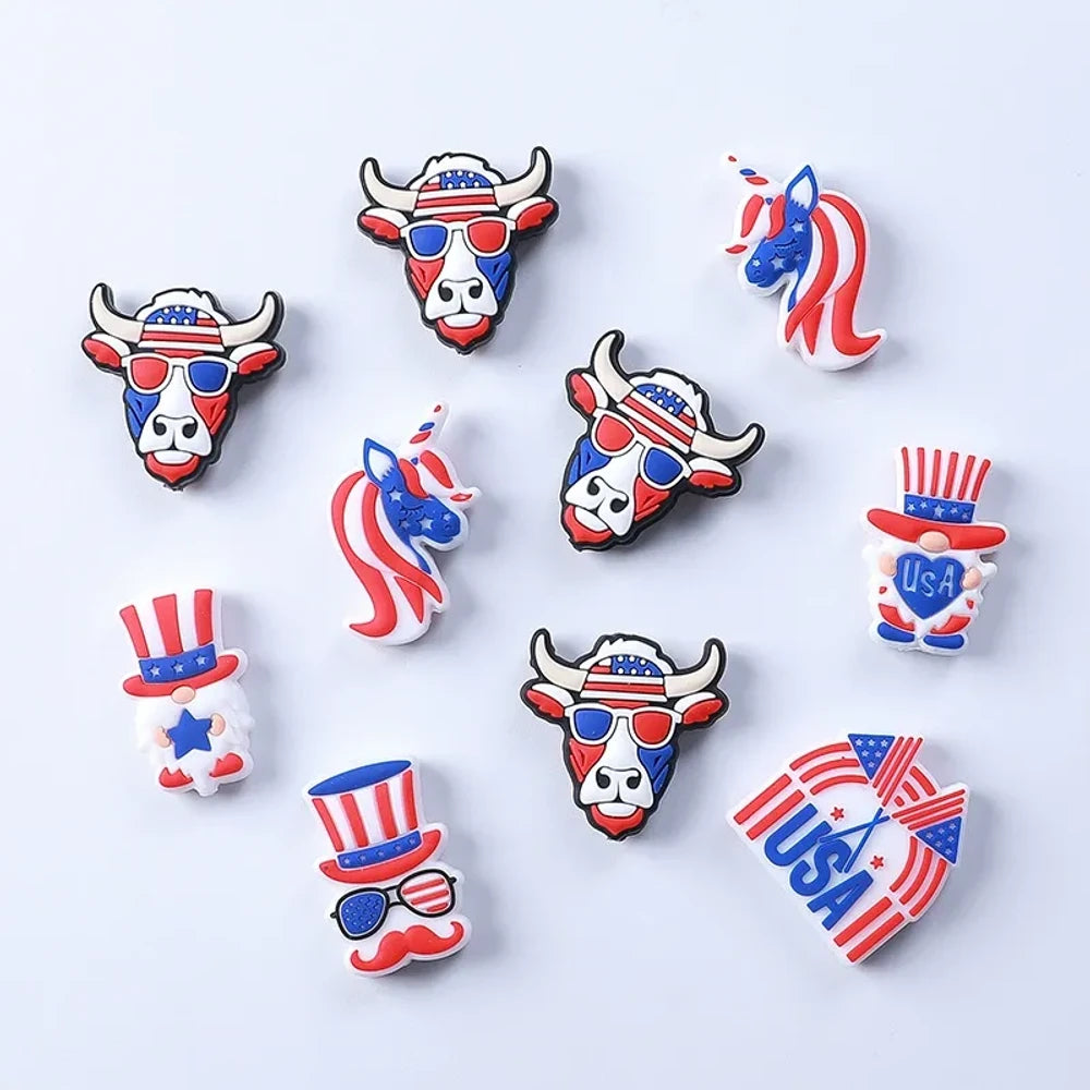 Flatback Independence Day Theme Silicone Focal Beads for DIY Pens Keychains