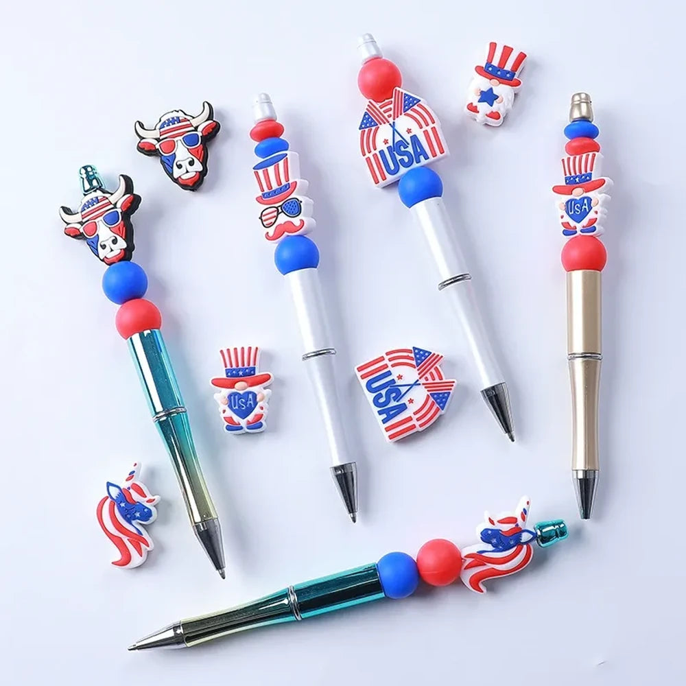 Flatback Independence Day Theme Silicone Focal Beads for DIY Pens Keychains