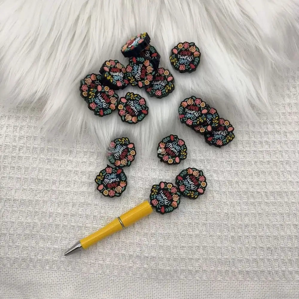 Flatback Mom Flower Silicone Focal Beads for DIY Pens Keychains