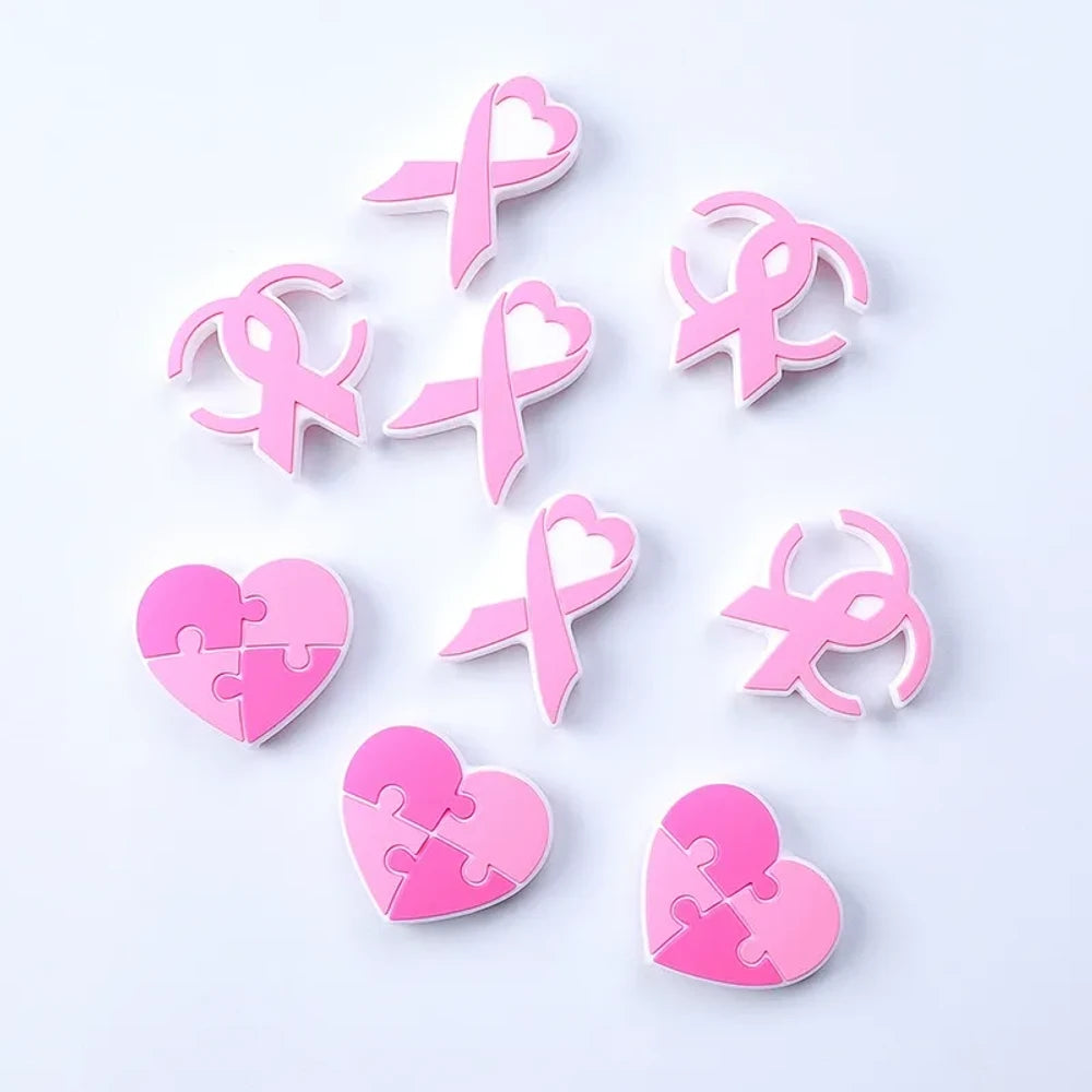 Flatback Pink Ribbon Silicone Focal Beads for DIY Pens Keychains