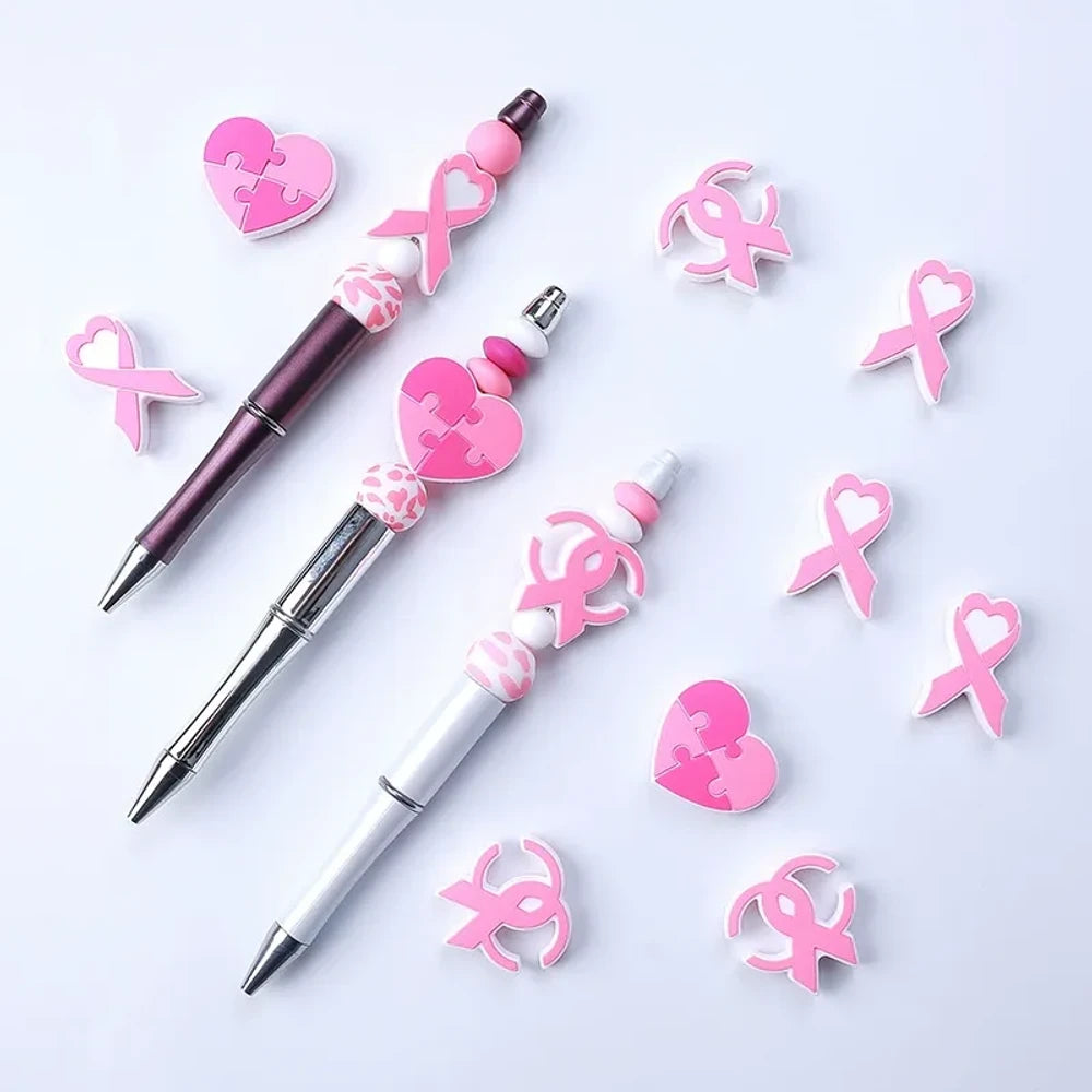 Flatback Pink Ribbon Silicone Focal Beads for DIY Pens Keychains