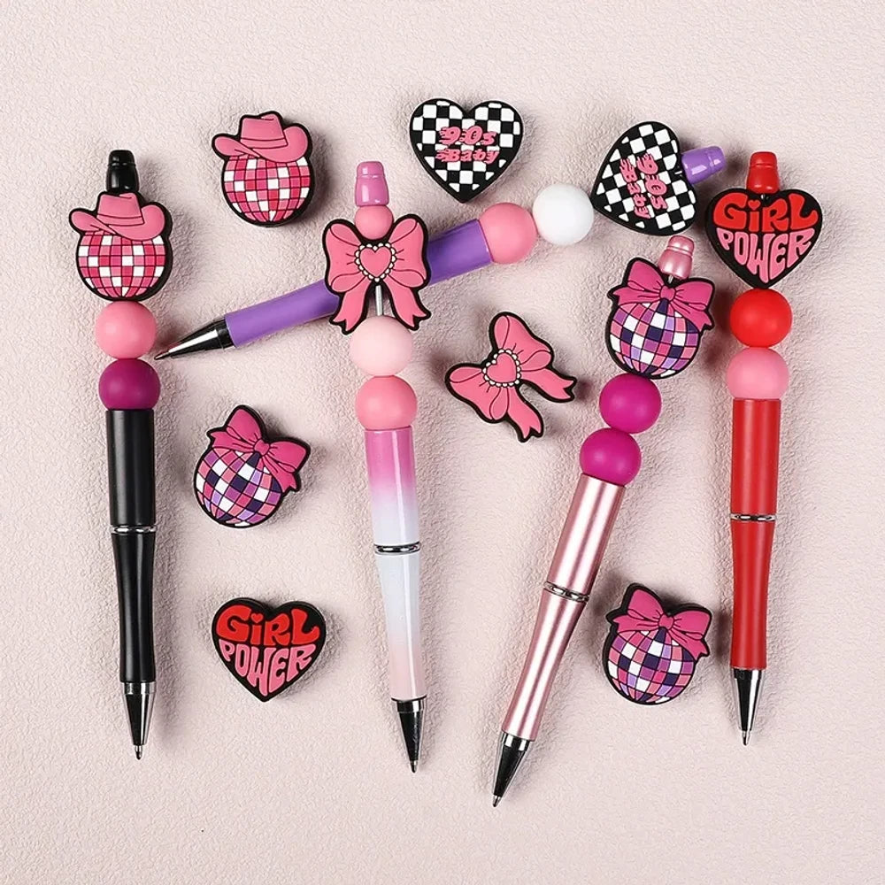 Flatback Pink Series Silicone Focal Beads for DIY Pens Keychains