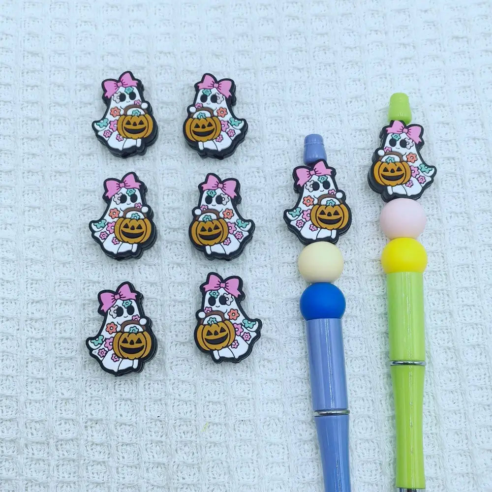 Flatback Pumpkin Flower Ghost Silicone Focal Beads for DIY Pens Keychains