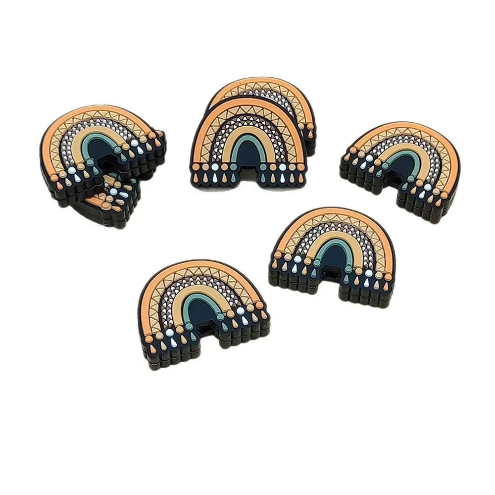 Flatback Rainbow Silicone Focal Beads for DIY Keychains Bracelet Pens