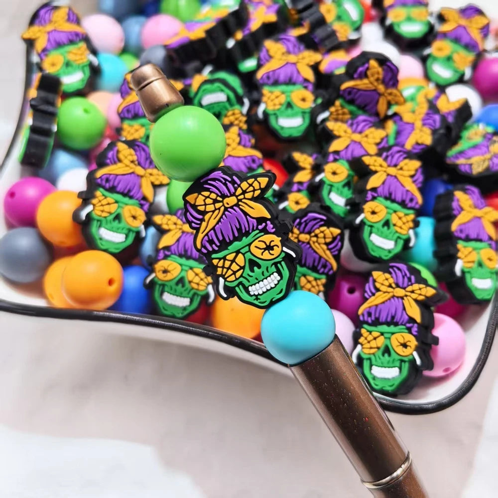 Flatback Skull Silicone Focal Beads for DIY Pens Bracelet Keychains
