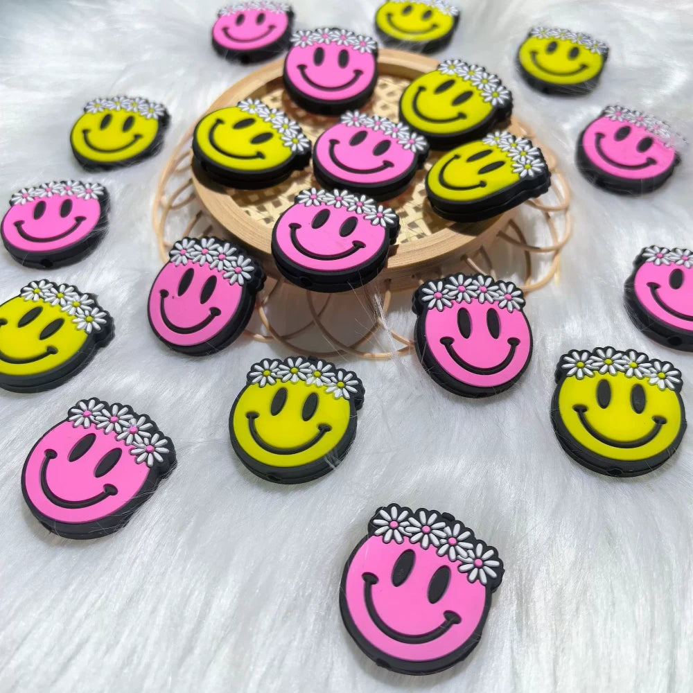 Flatback Smiling Flower Silicone Focal Beads for DIY Pens Keychains