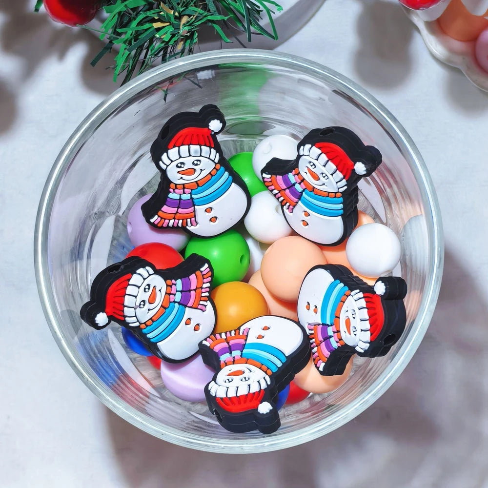 Flatback Snowman Silicone Focal Beads for DIY Pens Keychain Bracelet