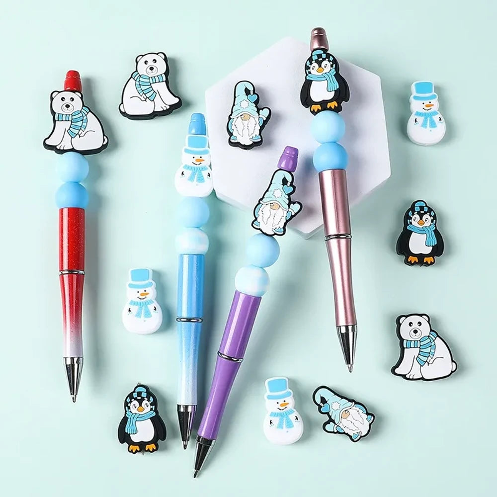 Flatback Snowman Silicone Focal Beads for DIY Pens Keychains