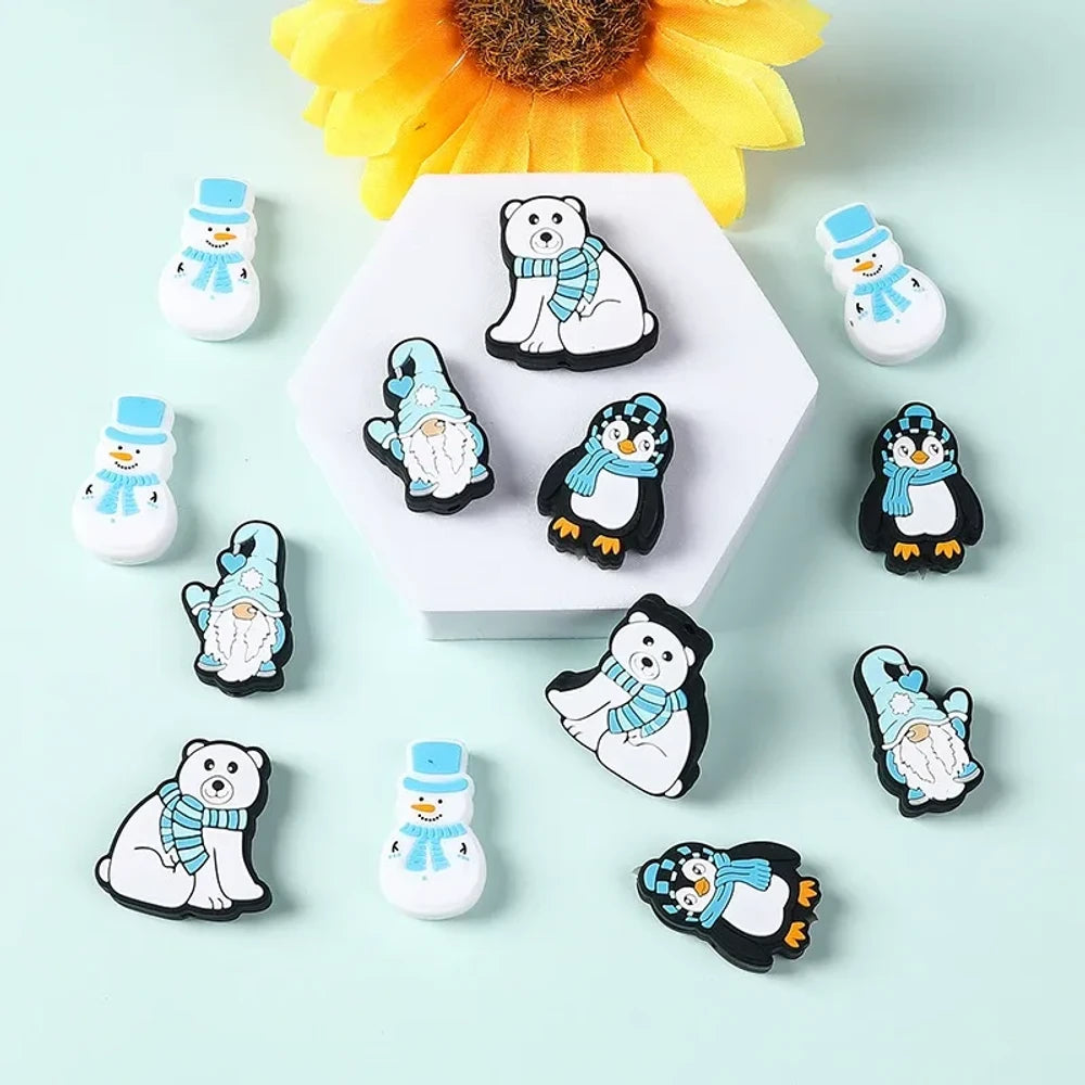 Flatback Snowman Silicone Focal Beads for DIY Pens Keychains