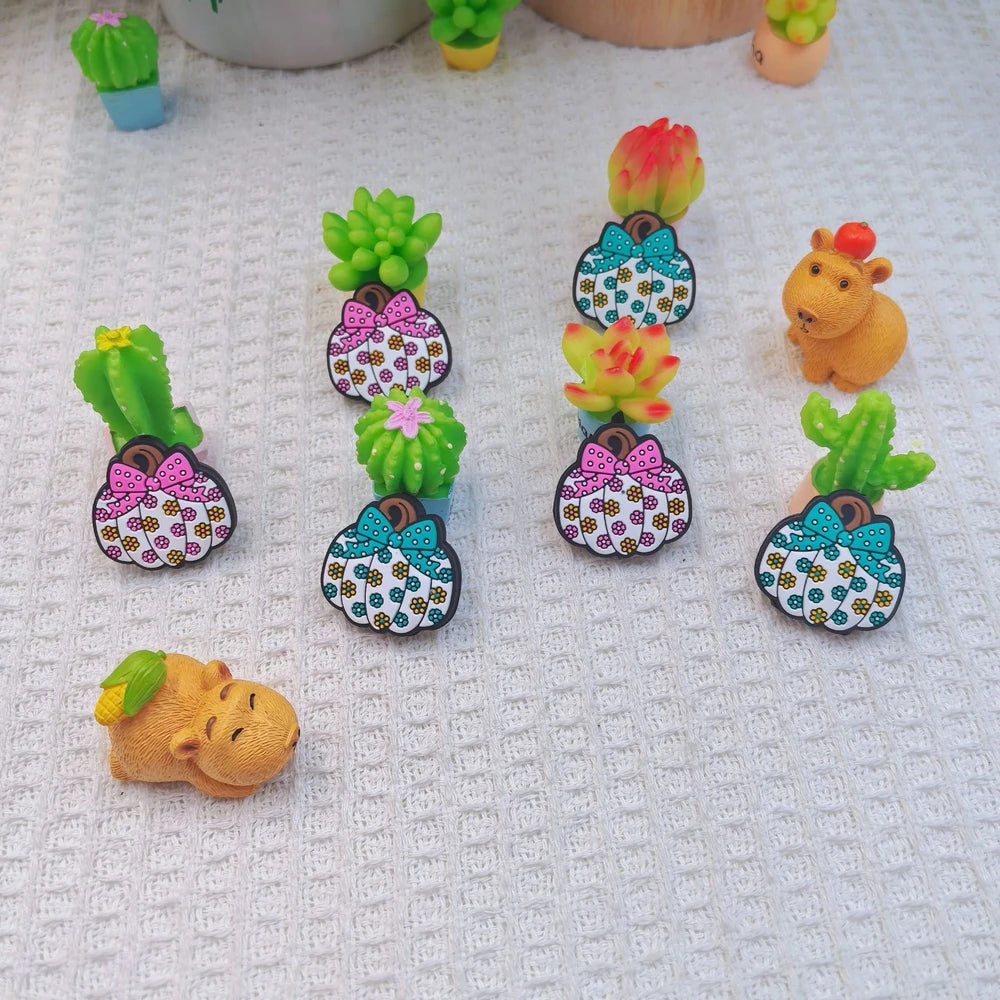 Flatback Speckled Pumpkin Silicone Focal Beads for DIY Pens Keychain Bracelet