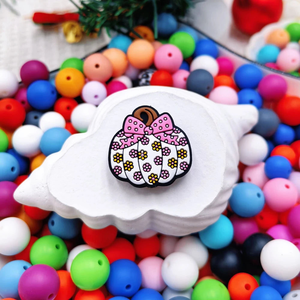Flatback Speckled Pumpkin Silicone Focal Beads for DIY Pens Keychain Bracelet