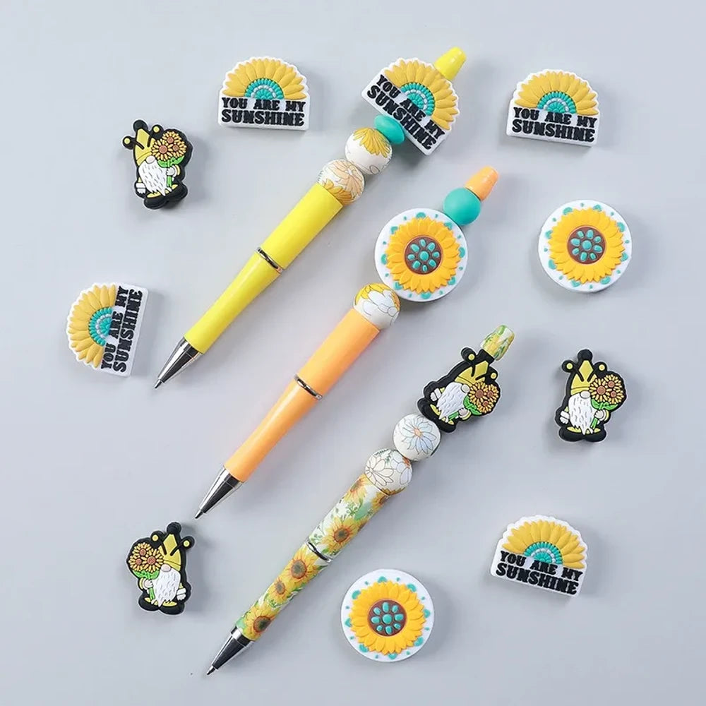 Flatback Sunflower Silicone Focal Beads for DIY Pens Keychains