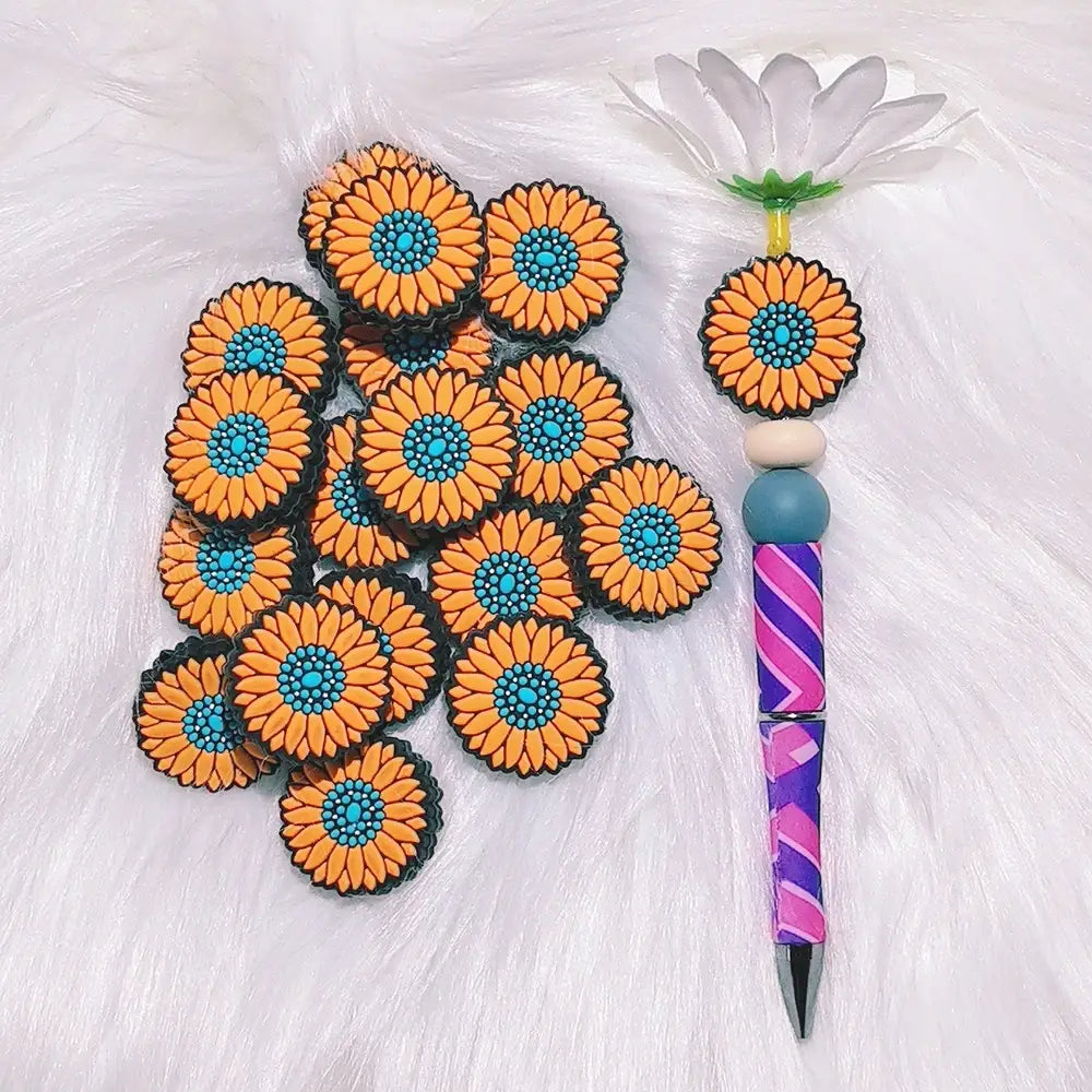 Flatback Sunflower Silicone Focal Beads for DIY Pens Keychains