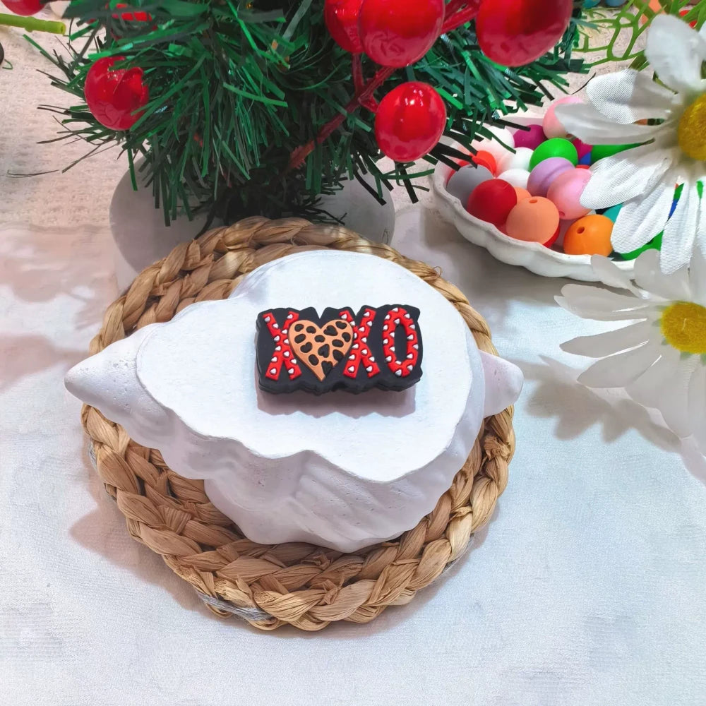 Flatback Valentine's Day Series Silicone Focal Beads for DIY Pens Bracelet Keychains