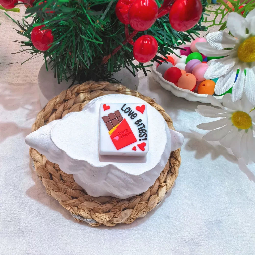 Flatback Valentine's Day Series Silicone Focal Beads for DIY Pens Bracelet Keychains