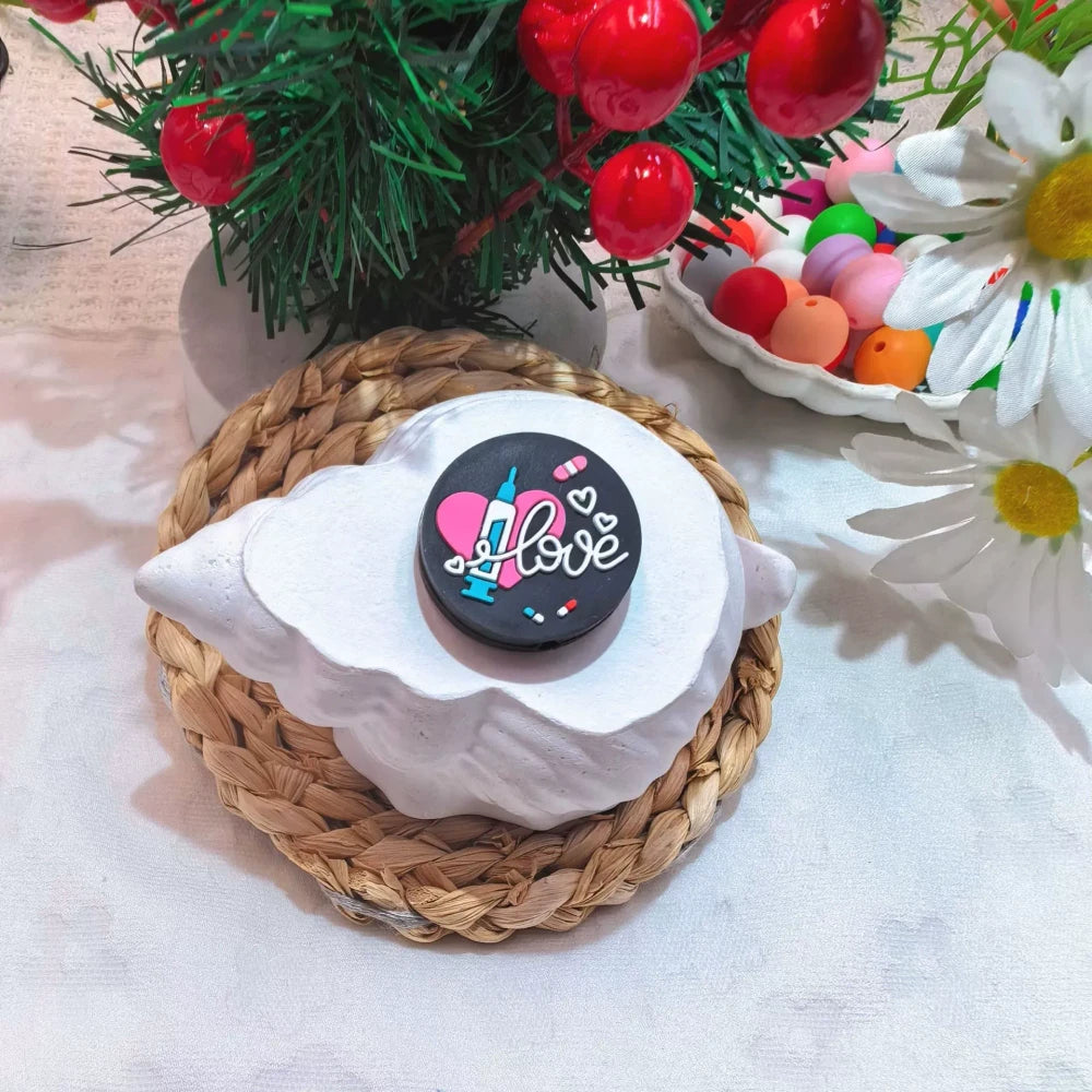 Flatback Valentine's Day Series Silicone Focal Beads for DIY Pens Bracelet Keychains