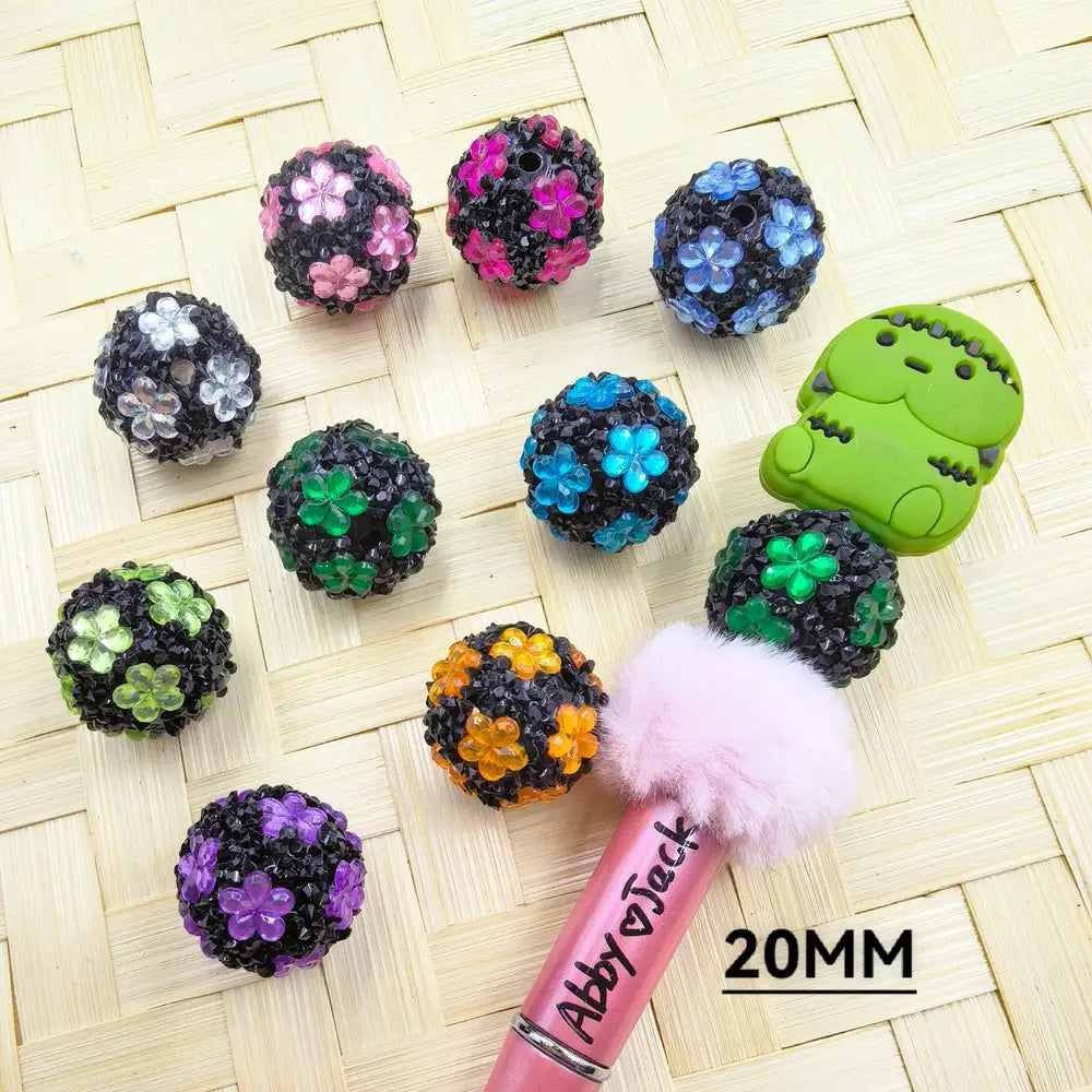 Flower Rhinestone Black Sugar Beads