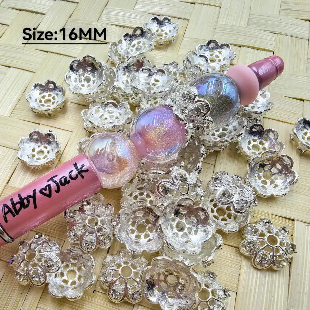Flower with Rhinestone Bead Caps Cages, 16MM