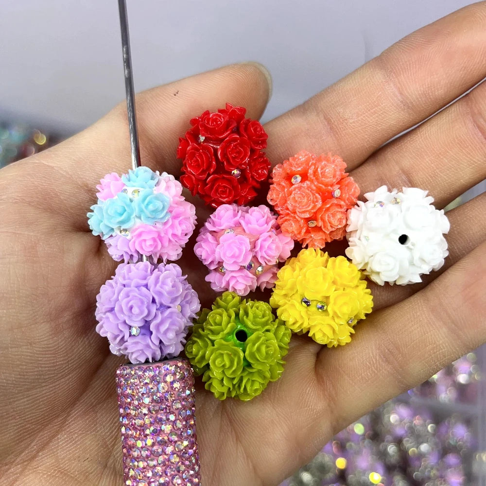 Flowers and Mini Rhinestones Clay DIY Fancy Beads-Random Mixed