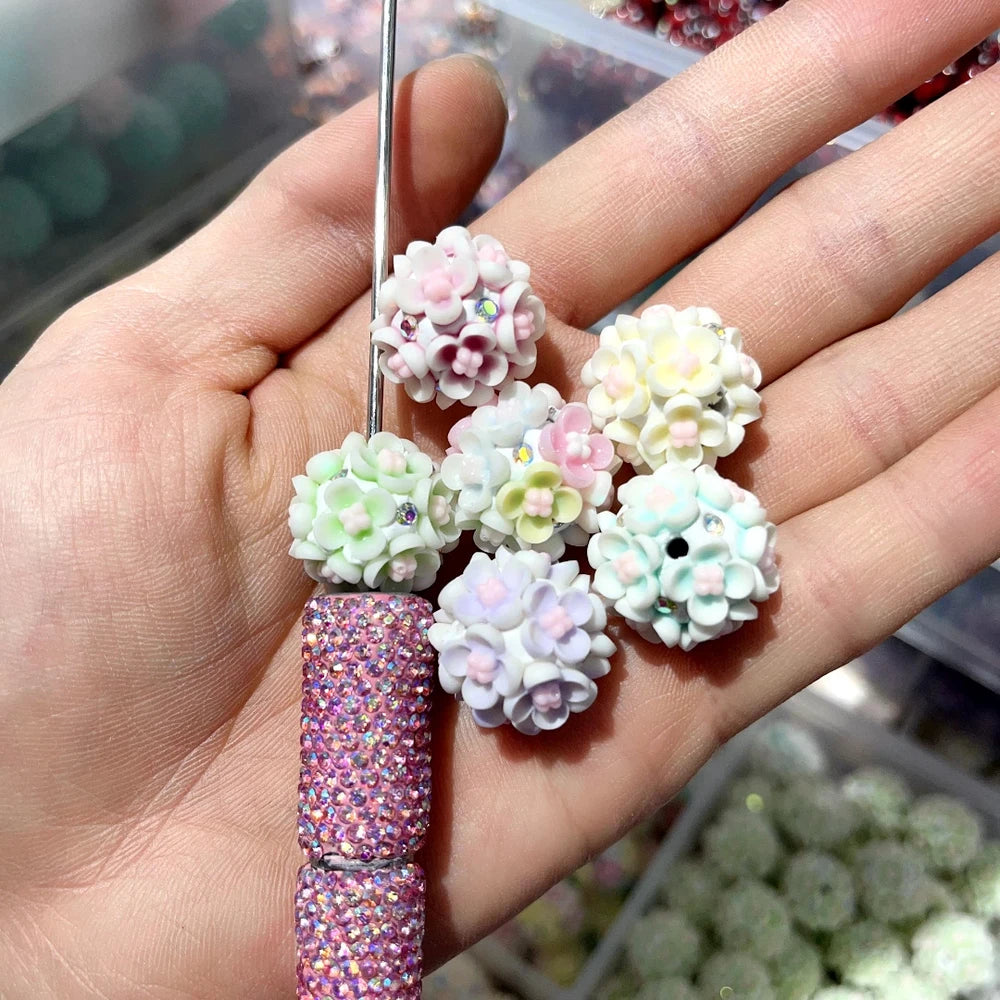Flowers and Mini Rhinestones Clay DIY Fancy Beads-Random Mixed