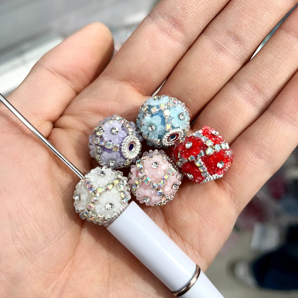 Flowers and Rhinestone Acrylic DIY Fancy Beads-Random Mixed
