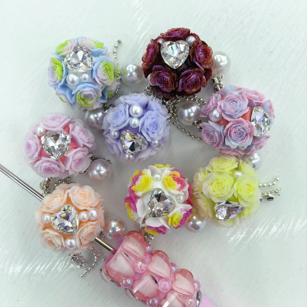 Flowers Heart Rhinestone with Pendants Chains Clay DIY Fancy Beads-Random Mixed