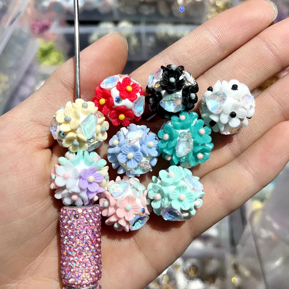 Flowers Heart Rhinestones Clay DIY Fancy Beads-Random Mixed