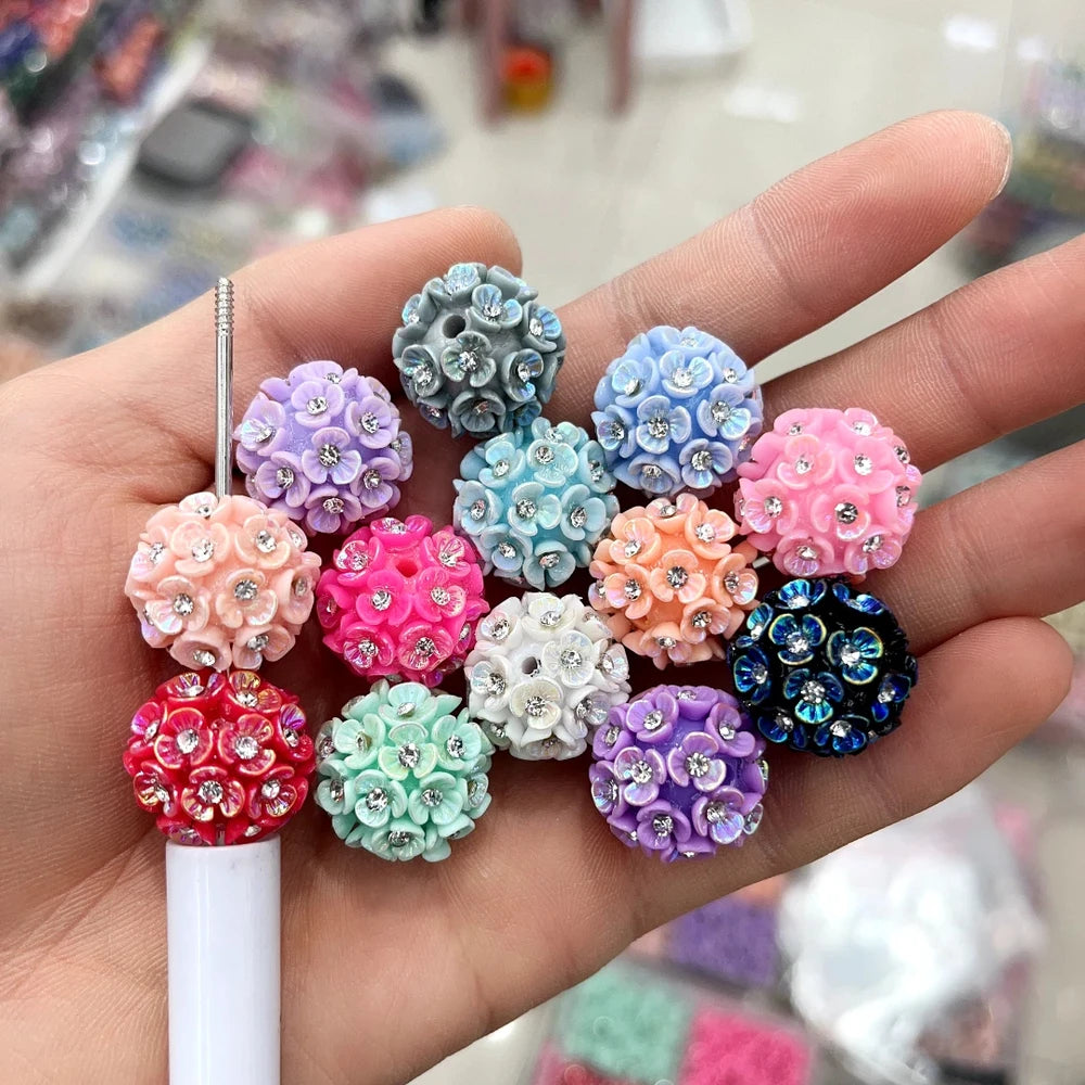 Flowers with Mini Rhinestones Clay DIY Fancy Beads-Random Mixed