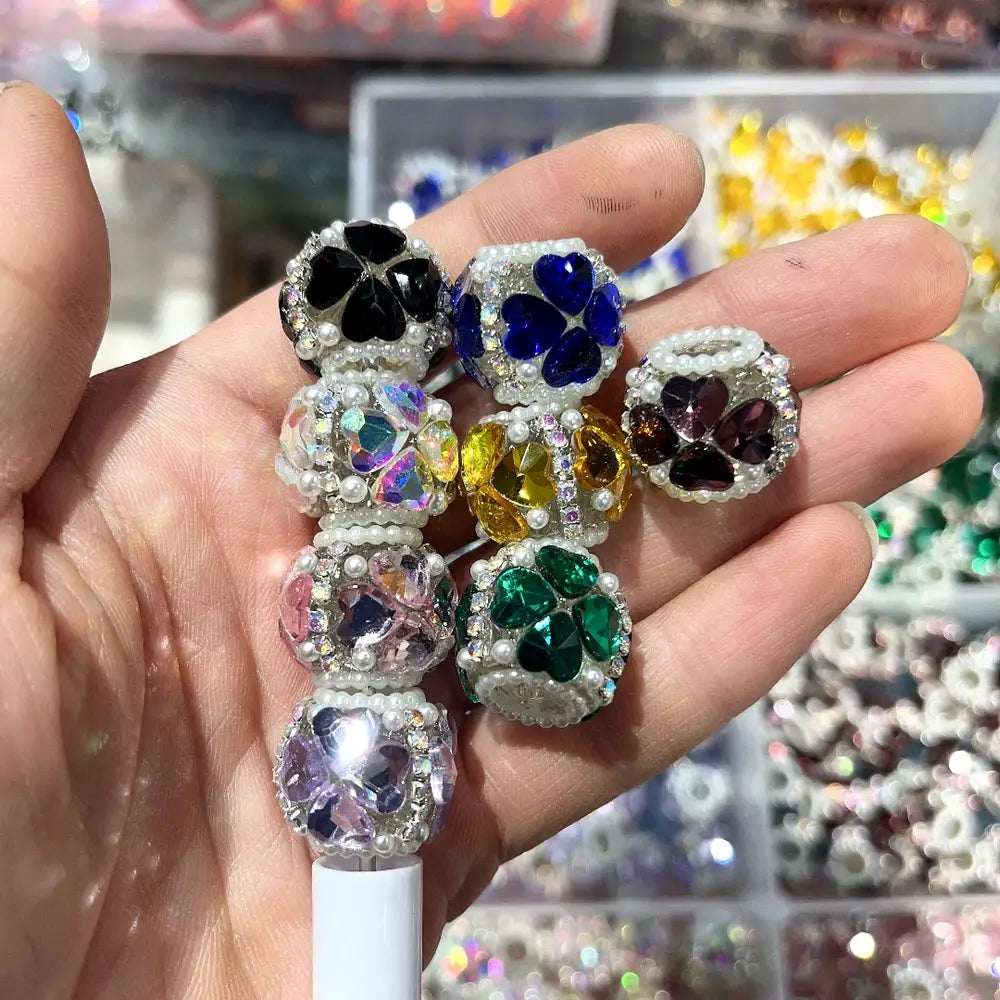 Four Leaf Clover Pearls Rhinestone Chain Acrylic DIY Fancy Beads-Random Mixed