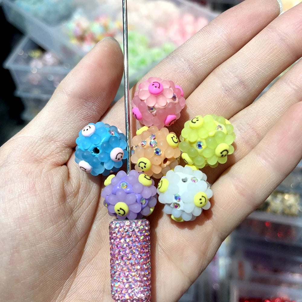 Frosted Smiley Flower Clay DIY Fancy Beads-Random Mixed