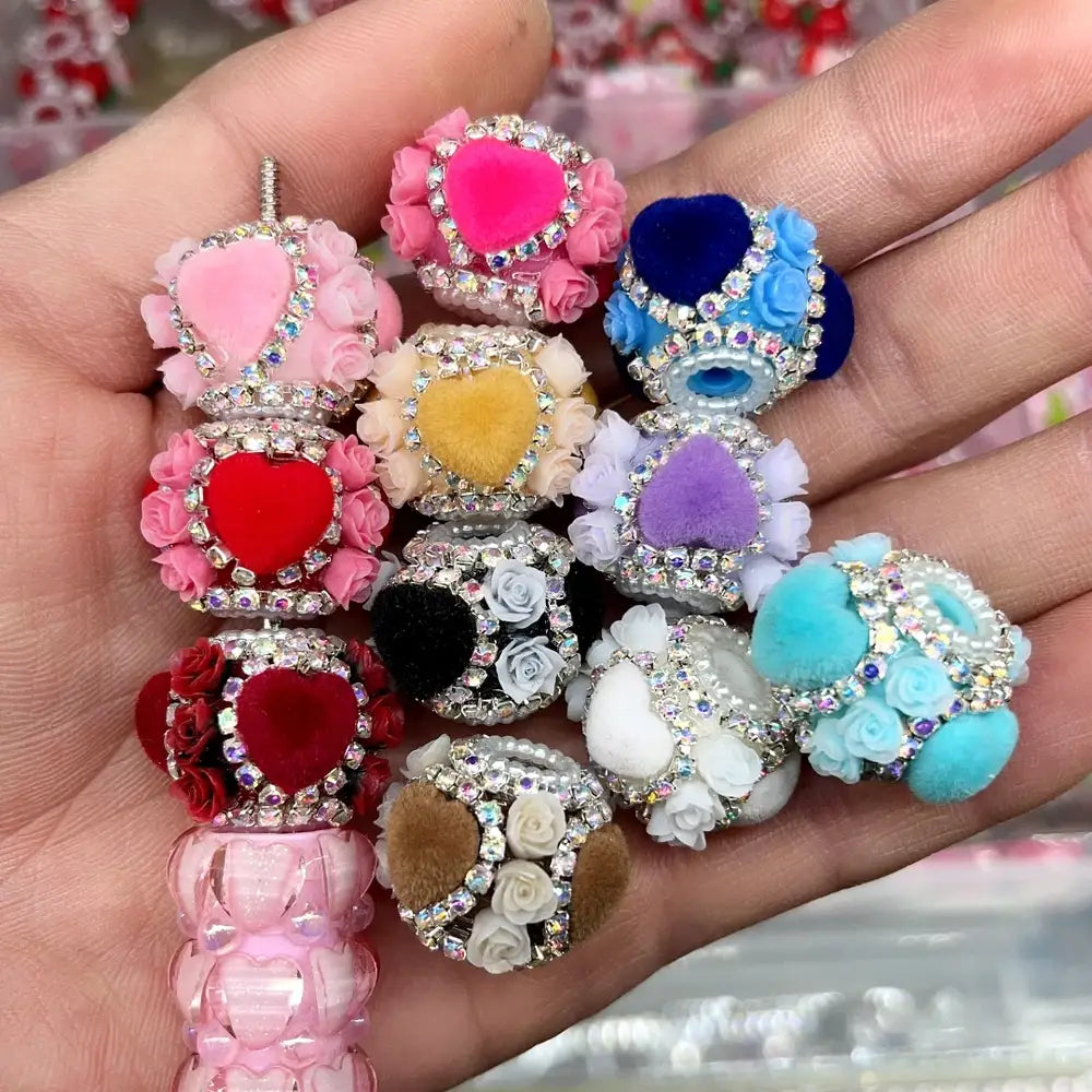 furry Heart Roses Pearls Rhinestone Chain Acrylic DIY Fancy Beads-Random Mixed
