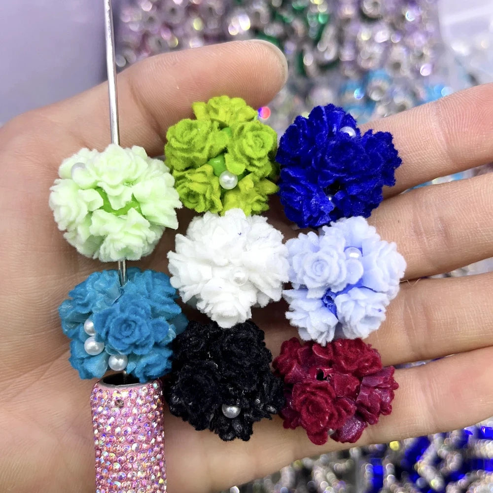 furry Roses with Pearls Clay DIY Fancy Beads-Random Mixed