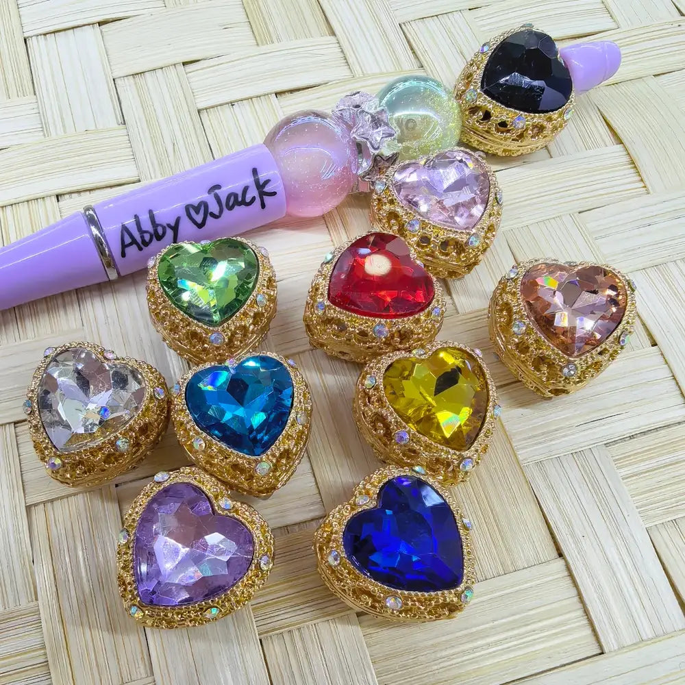 Golden Heart with Rhinestones Metal Beads