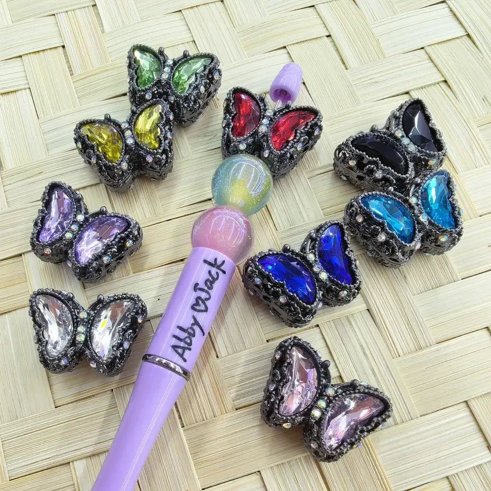 Gunmetal Butterfly with Rhinestones Metal Beads