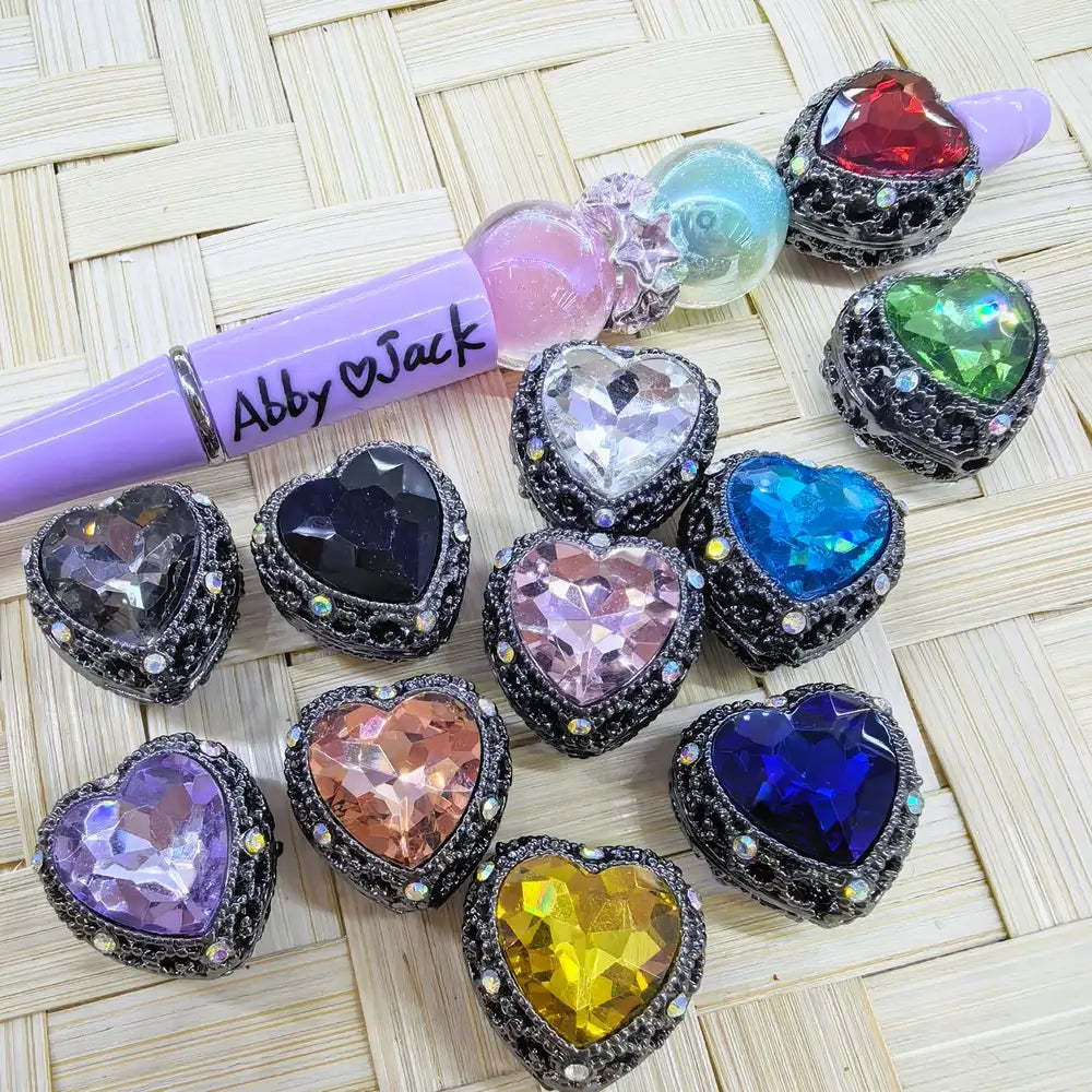 Gunmetal Heart with Rhinestones Metal Beads