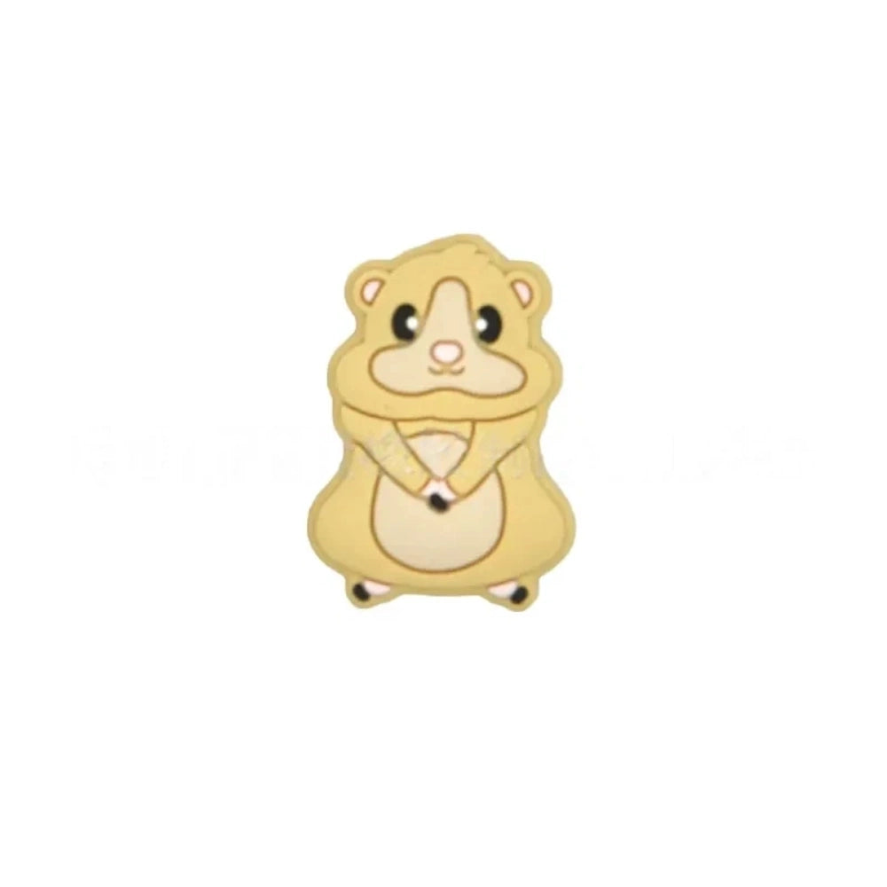 Four cute cartoon hamster silicone focal beads in yellow, gray, brown, and dark brown colorways, shown from front view on white background. - Brown