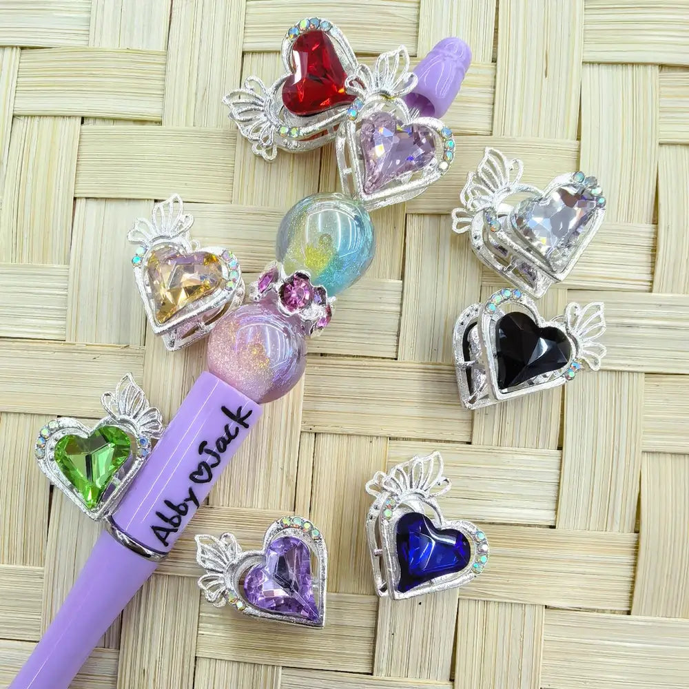 Heart Butterfly with Heart Rhinestones Metal Beads