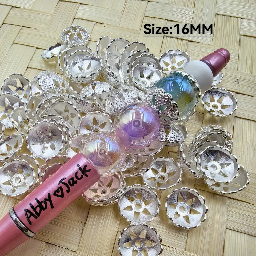 Heart in Sliver Color Bead Caps Cages, 16MM
