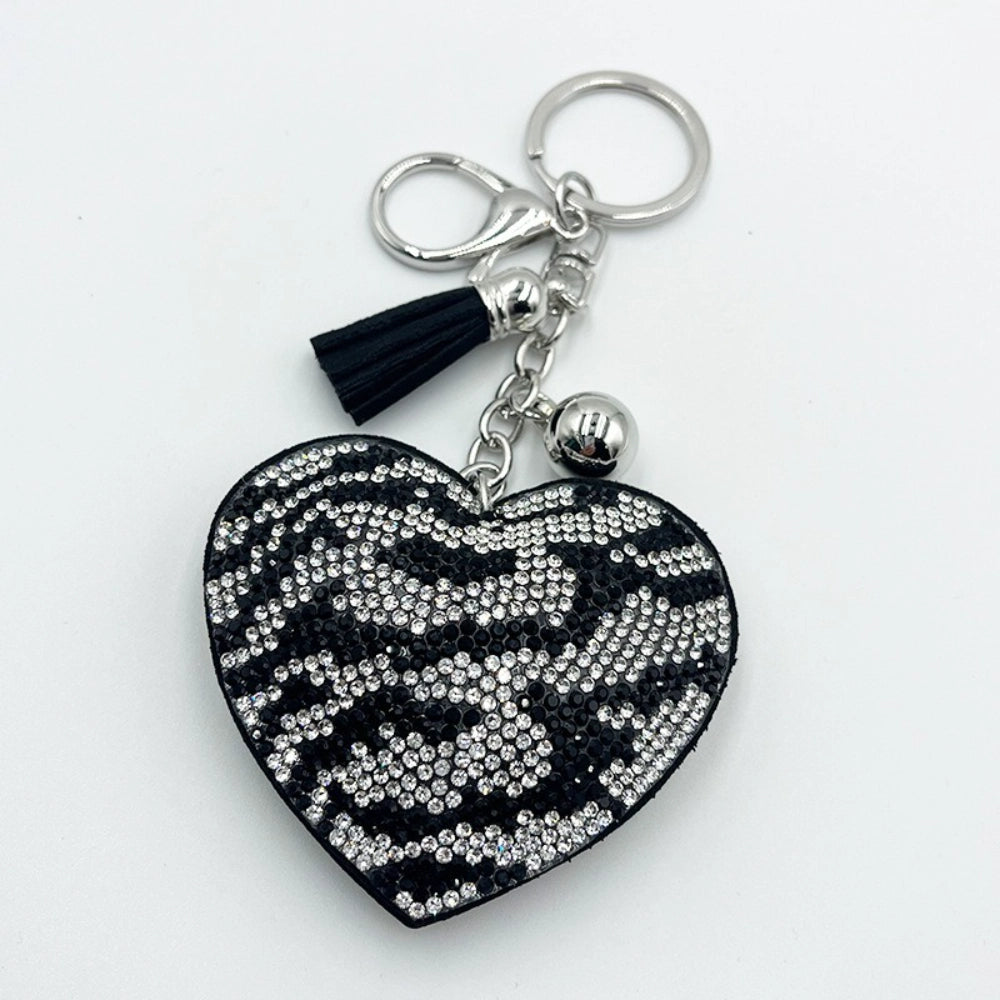 Heart Leopard Rhinestone Keychain for DIY