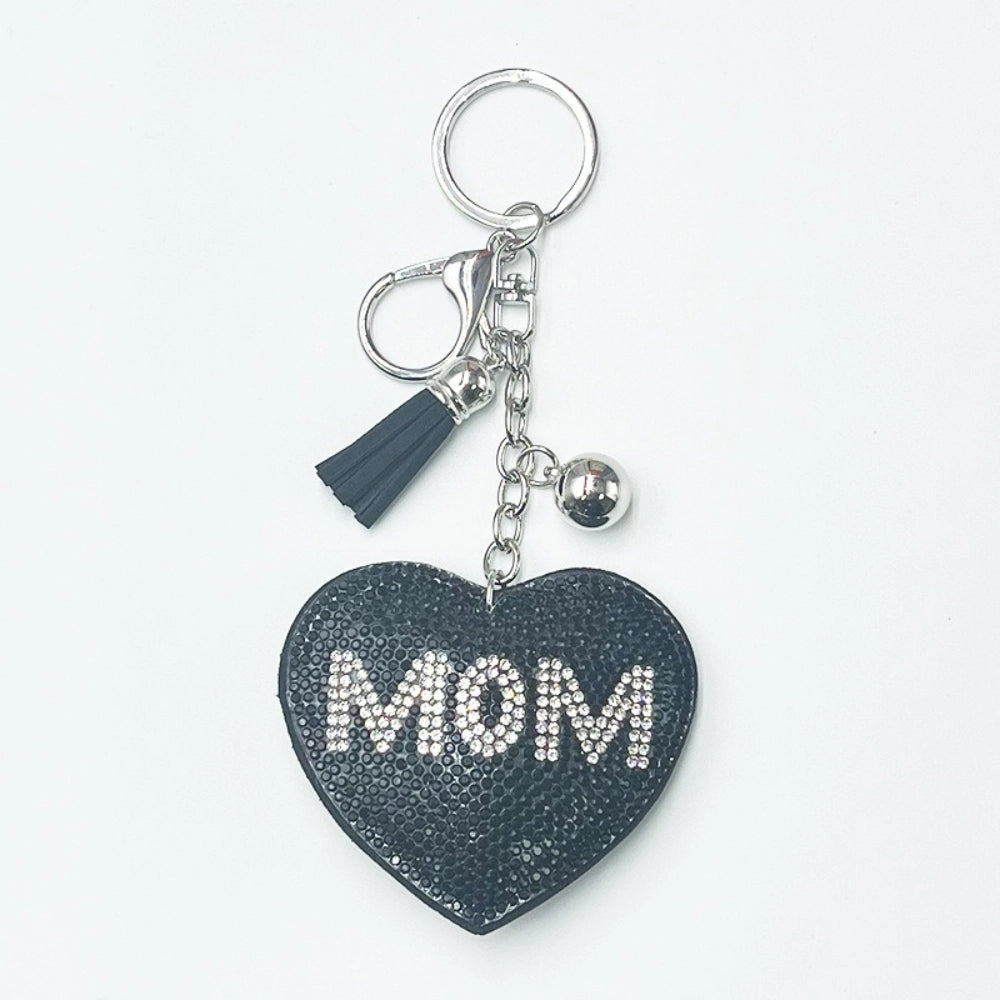 Heart Mom Rhinestone Keychain for DIY